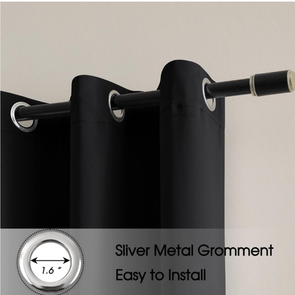 Rutterllow Darkening Blackout Curtains 2 Panel,Grommet Top(42x63 Inch, Black) - Picture 7 of 7